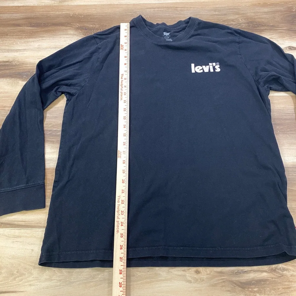 Levi's Long Sleeve Shirt Mens L Relaxed Cotton Graphic Tee Black Streetwear